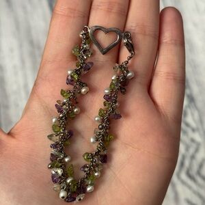 Elegant amethyst, peridot, and pearl Beaded Bracelet